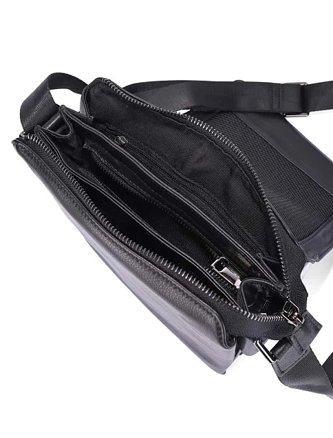 Мужская сумка мессенджер кожаная черная - фото 6 - Miraton