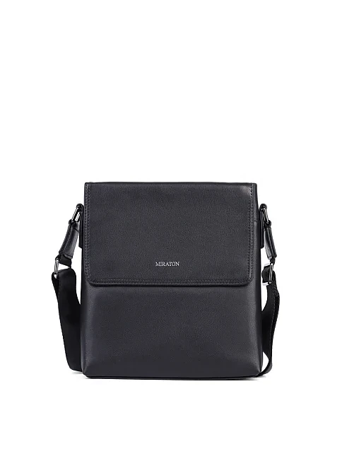 Мужская сумка мессенджер кожаная черная - фото 1 - Miraton