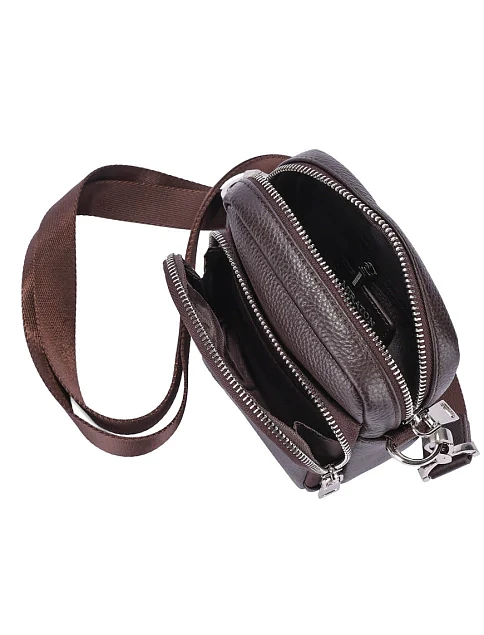 Мужская сумка кросс-боди кожаная коричневая - фото 6 - Miraton