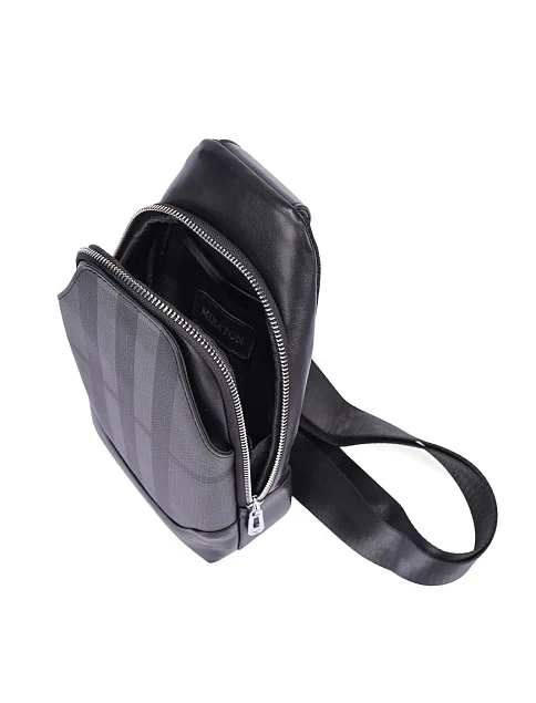 Мужская сумка кожаная черно-синяя - фото 5 - Miraton