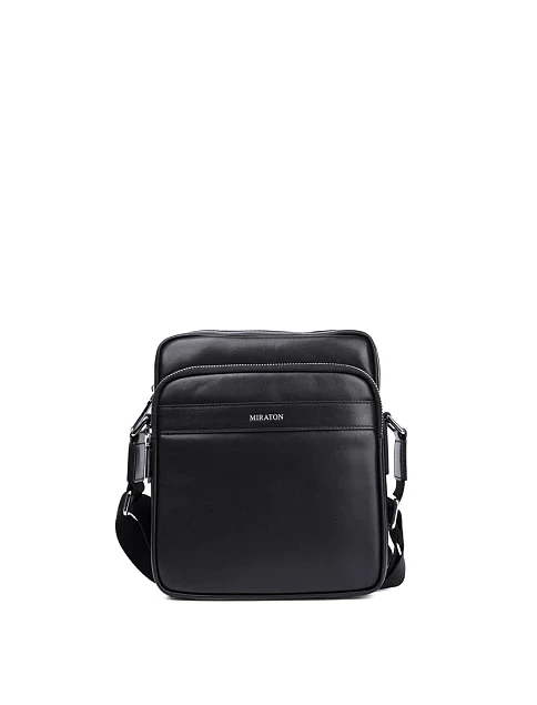 Мужская сумка мессенджер кожаная черная - фото 1 - Miraton