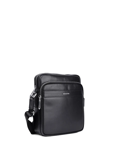 Мужская сумка мессенджер кожаная черная - фото 2 - Miraton