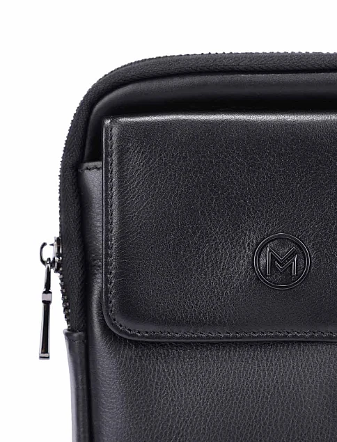 Мужская сумка кросс-боди кожаная черная - фото 4 - Miraton