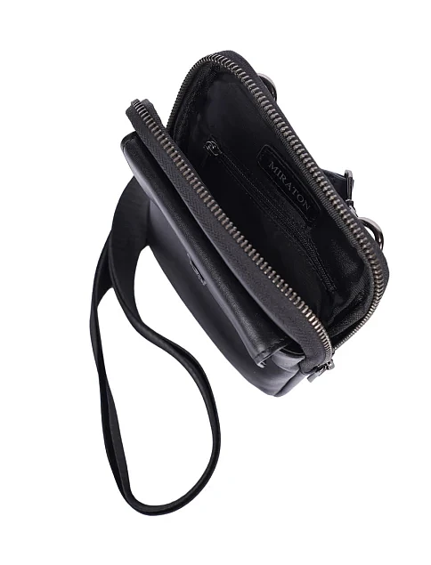 Мужская сумка кросс-боди кожаная черная - фото 5 - Miraton