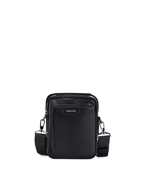 Мужская сумка кросс-боди кожаная черная - фото 1 - Miraton