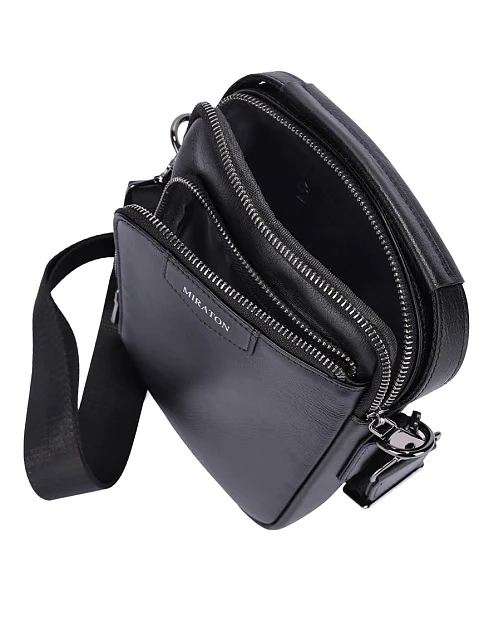 Мужская сумка кросс-боди кожаная черная - фото 5 - Miraton