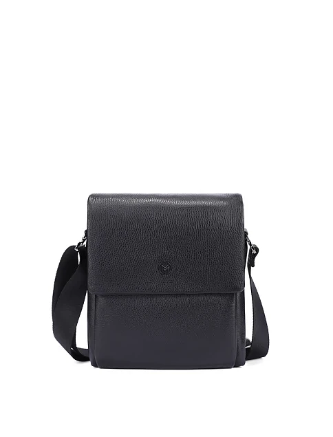 Мужская сумка мессенджер кожаная черная - фото 1 - Miraton