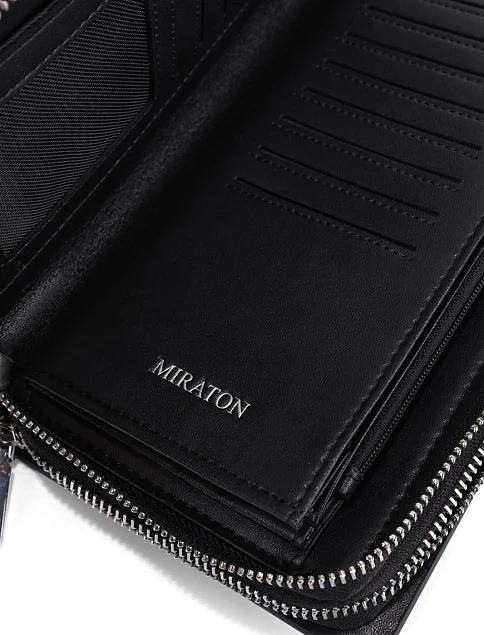Гаманець на блискавці шкіряний чорний - фото 5 - Miraton