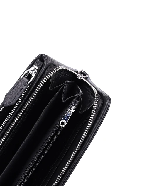 Кошелек на молнии кожаный черный - фото 4 - Miraton