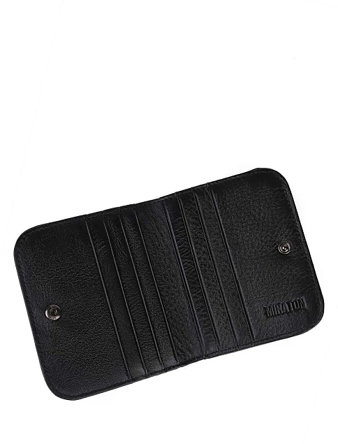 Кошелек картхолдер на кнопке кожаный черный - фото 4 - Miraton
