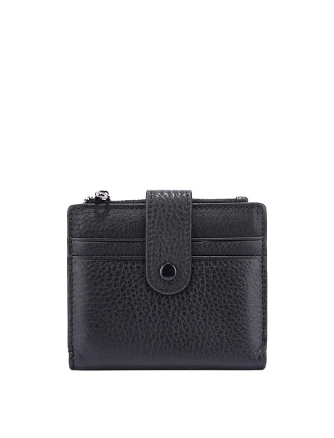 Кошелек на кнопке кожаный черный - фото 1 - Miraton