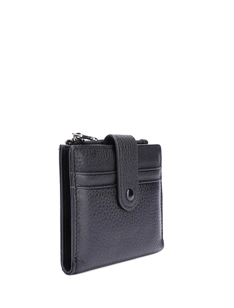 Кошелек на кнопке кожаный черный - фото 2 - Miraton