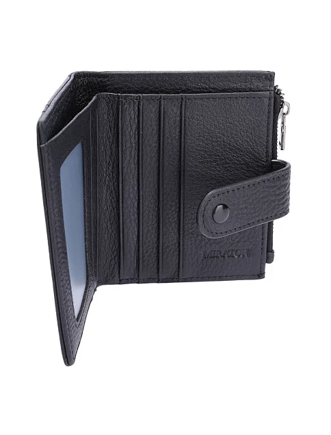 Кошелек на кнопке кожаный черный - фото 4 - Miraton