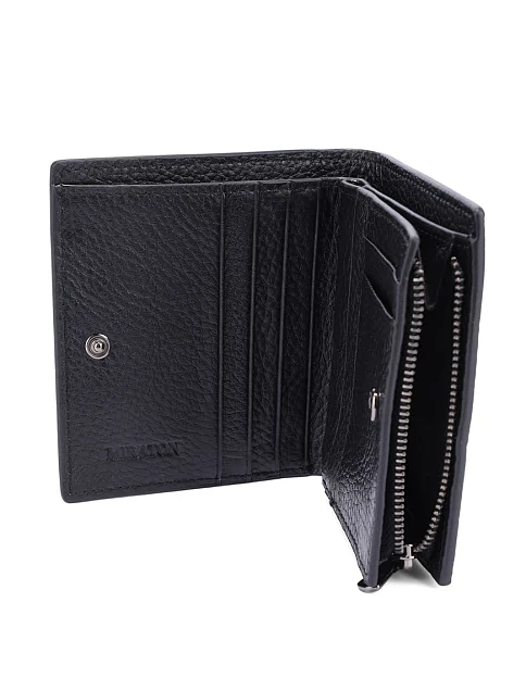 Кошелек на кнопке кожаный черный - фото 4 - Miraton