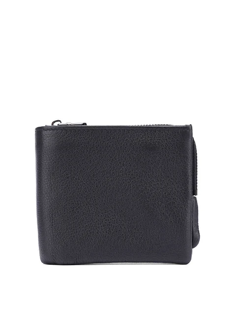 Кошелек на кнопке кожаный черный - фото 1 - Miraton