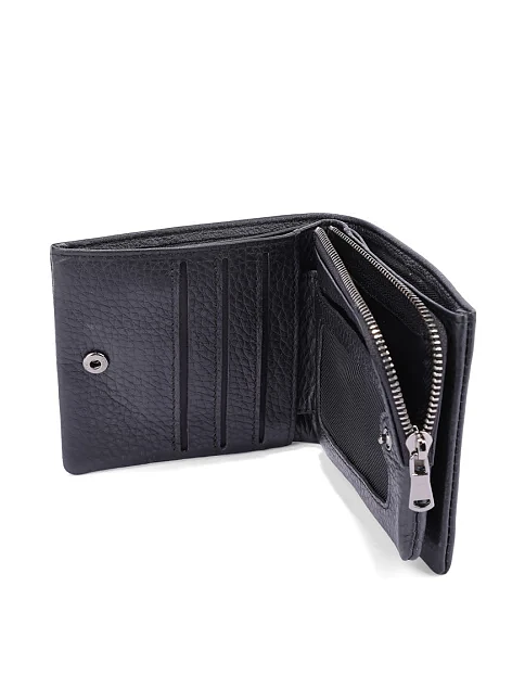 Кошелек на кнопке кожаный черный - фото 4 - Miraton