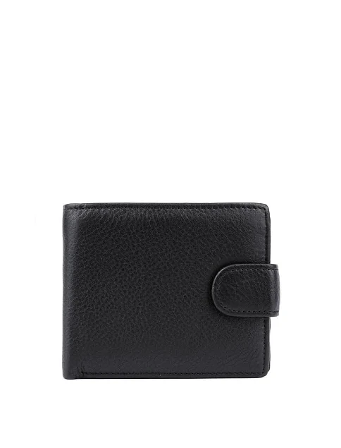 Кошелек на кнопке кожаный черный - фото 1 - Miraton