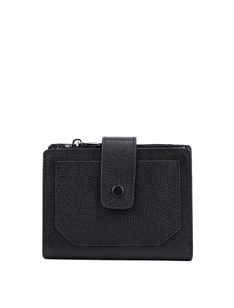 Гаманець на кнопці шкіряний чорний - фото 1 - Miraton