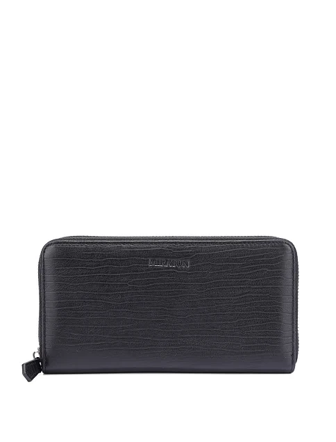 Кошелек на молнии кожаный черный - фото 1 - Miraton