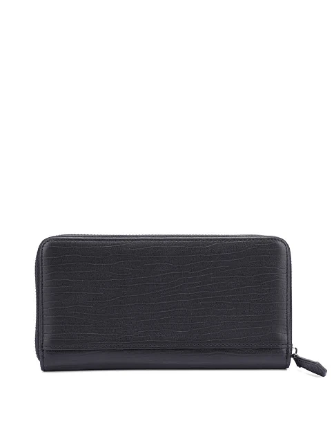 Кошелек на молнии кожаный черный - фото 3 - Miraton