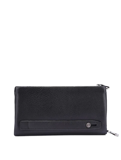 Кошелек на молнии кожаный черный - фото 3 - Miraton