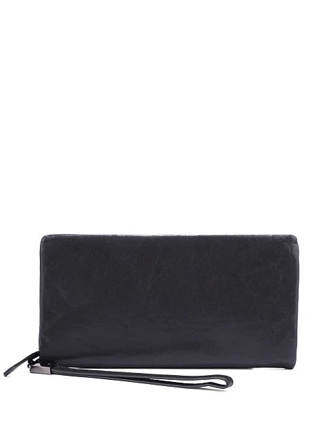 Кошелек на молнии кожаный черный - фото 1 - Miraton