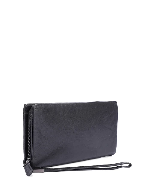 Кошелек на молнии кожаный черный - фото 2 - Miraton