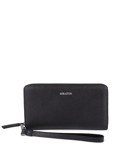 Гаманець на блискавці шкіряний чорний - фото 1 - Miraton