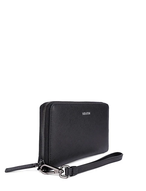 Гаманець на блискавці шкіряний чорний - фото 2 - Miraton