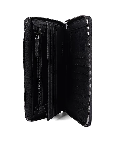 Гаманець на блискавці шкіряний чорний - фото 4 - Miraton