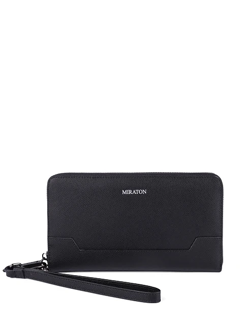 Гаманець на блискавці шкіряний чорний - фото 1 - Miraton