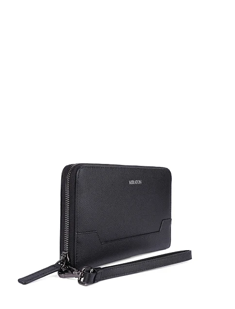 Гаманець на блискавці шкіряний чорний - фото 2 - Miraton
