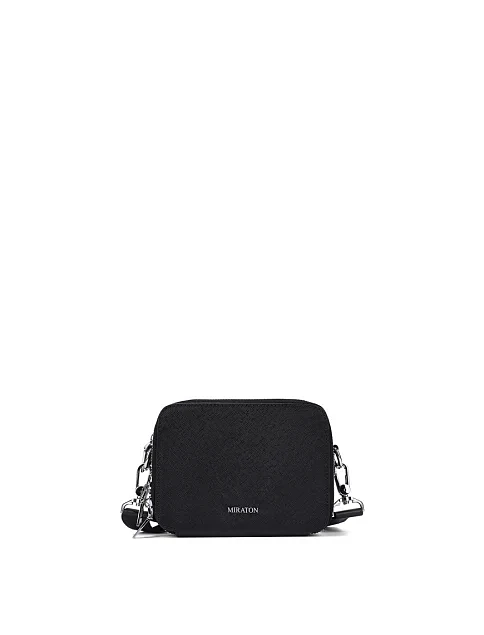 Мужская сумка кросс-боди кожаная черная - фото 1 - Miraton