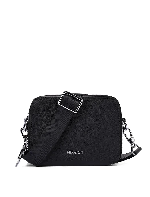 Мужская сумка кросс-боди кожаная черная - фото 6 - Miraton