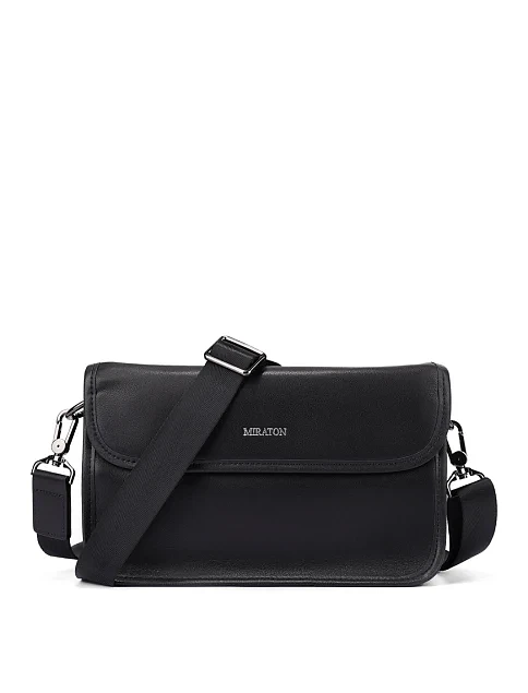 Мужская сумка через плечо кожаная черная - фото 5 - Miraton