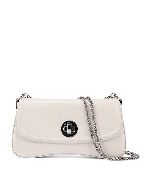 Женская сумка через плечо кожаная молочного цвета - фото 7 - Miraton