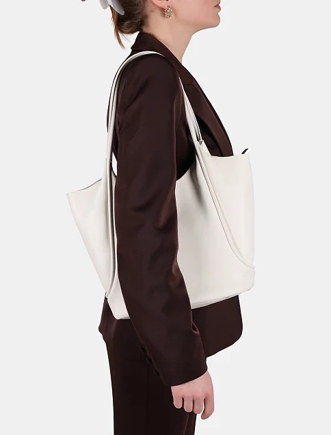 Женская сумка шоппер кожаная белая - фото 2 - Miraton