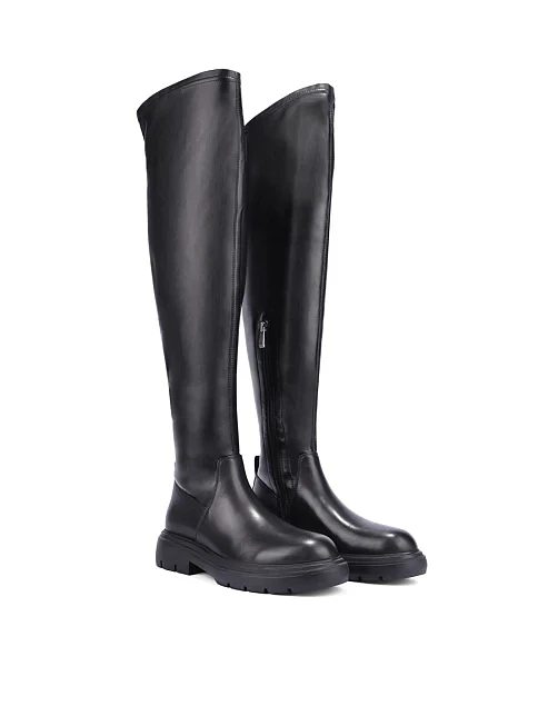 Женские ботфорты кожаные черные - фото 3 - Miraton