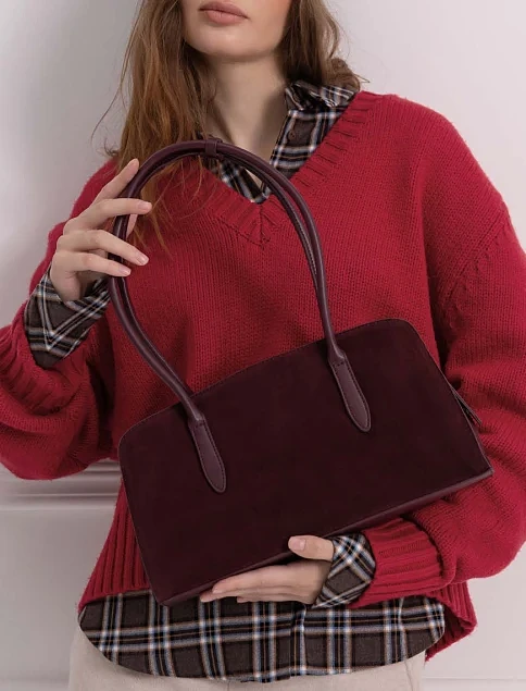 Жіноча сумка через плече замшева бордова - фото 2 - Miraton