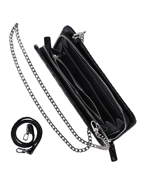 Кошелек на цепочке кожаный черный - фото 4 - Miraton