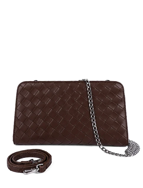 Кошелек на цепочке кожаный коричневый - фото 1 - Miraton