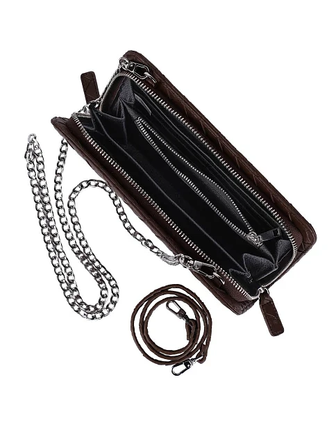 Кошелек на цепочке кожаный коричневый - фото 4 - Miraton