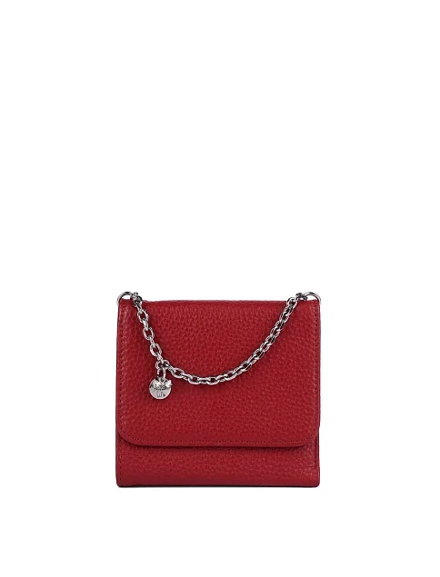 Гаманець на кнопці шкіряний червоний з ланцюжком - фото 1 - Miraton