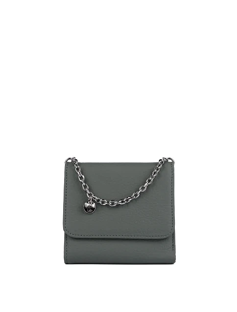 Гаманець на кнопці шкіряний зелений з ланцюжком - фото 1 - Miraton