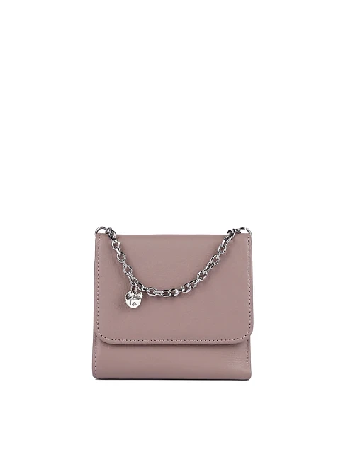 Гаманець на кнопці шкіряний рожевий з ланцюжком - фото 1 - Miraton