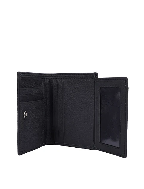 Кошелек на кнопке кожаный черный - фото 4 - Miraton