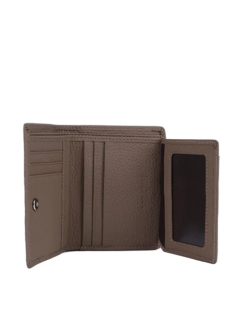 Кошелек на кнопке кожаный бежевый - фото 4 - Miraton