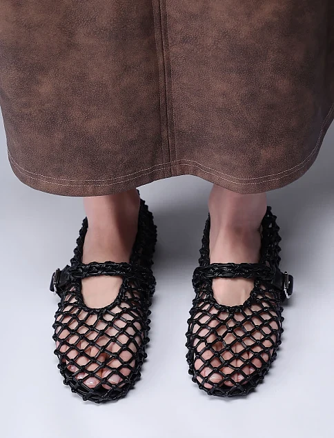 Женские балетки из искусственной кожи черные - фото 7 - Miraton