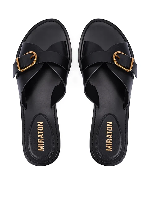 Жіночі шльопанці шкіряні чорні - фото 2 - Miraton