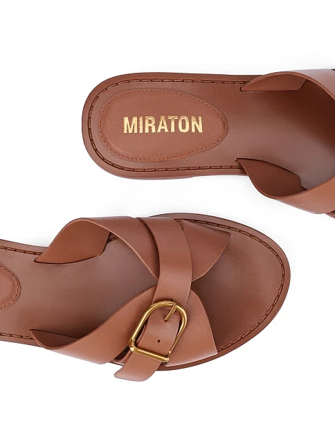Женские шлепанцы кожаные коричневые - фото 6 - Miraton